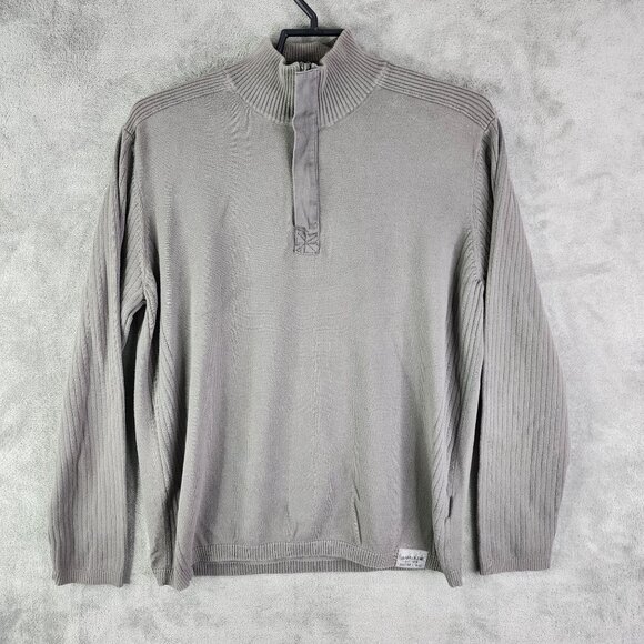 Men's Gray Calvin Klein Jeans Sweatshirt Ribbed Cotton Half-Zip Long Sleeve XL - Picture 2 of 12